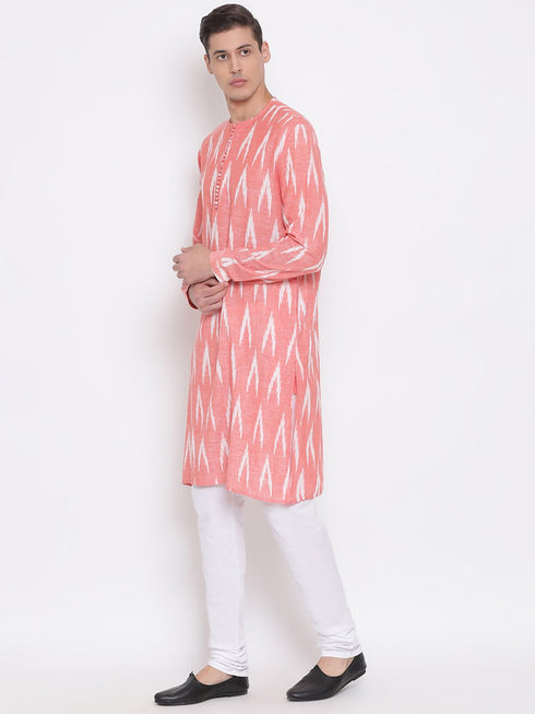 VASTRAMAY Men's Pink Cotton Kurta and Pyjama Set